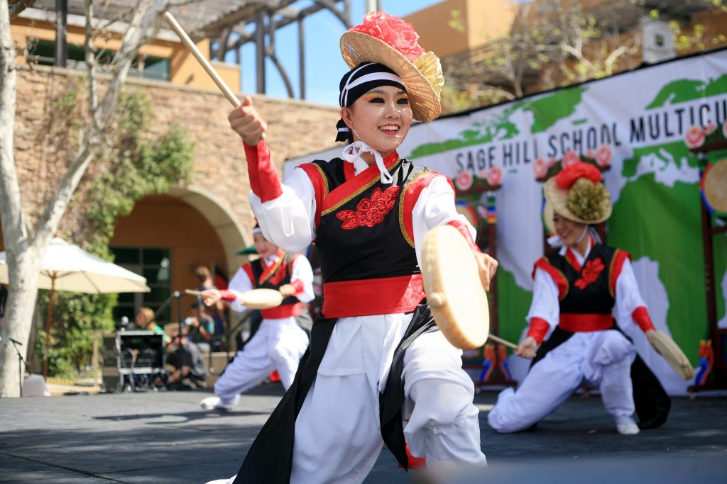  KAYPA (Korean American Youth Performing Artists) perform a Korean traditional drum dance at the Multicultural Fair. — Photo by Sara Hall ©