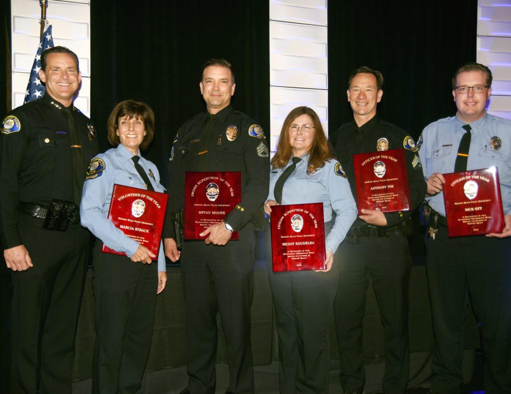 Pictured left to right: Chief Jon T. Lewis, Marcia Strack, Bryan Moore, Wendy Koudelka, Anthony Yim, and Nick Ott