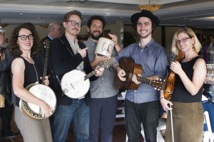 G Burns Jug Band – L to R – Meghan Welsh, Clint Davis, Jonathan Piper, Tim McNally and Batya MacAdam-Somer. Photo by Anne Chatillon