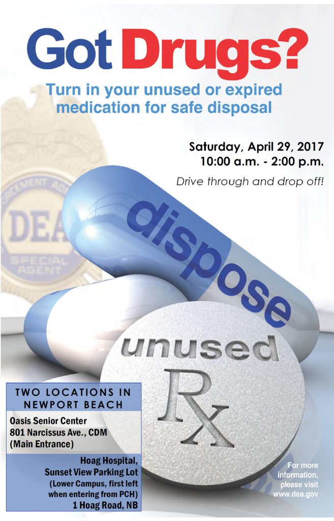 The poster for the Newport Beach Police Department and Drug Enforcement Administration National Prescription Drug Take-Back Day event on April 29. — Photo courtesy city of Newport Beach Police Department ©