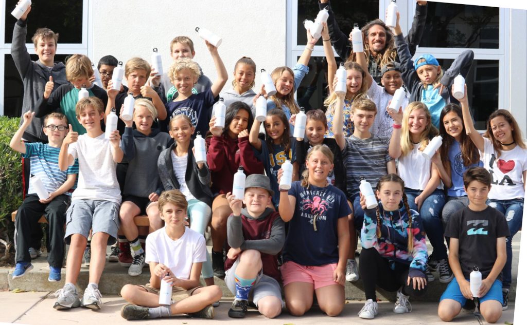 Newport Elementary students show their refillable water bottles