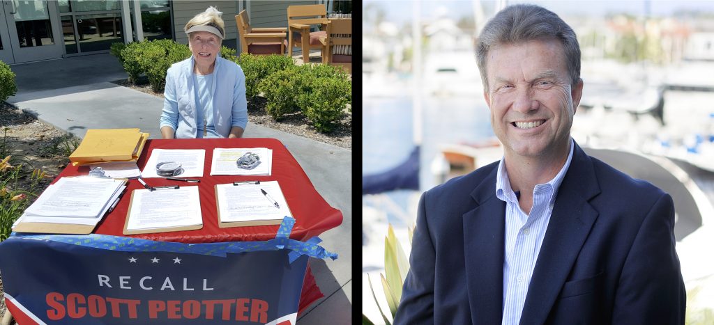 (left) Resident Nancy Skinner at a Recall Scott Peotter Committee table at OASIS Senior Center in Corona del Mar last week. (right) Newport Beach City Councilman Scott Peotter. — Photos by Christopher Trela (left), and Sara Hall (right) © 