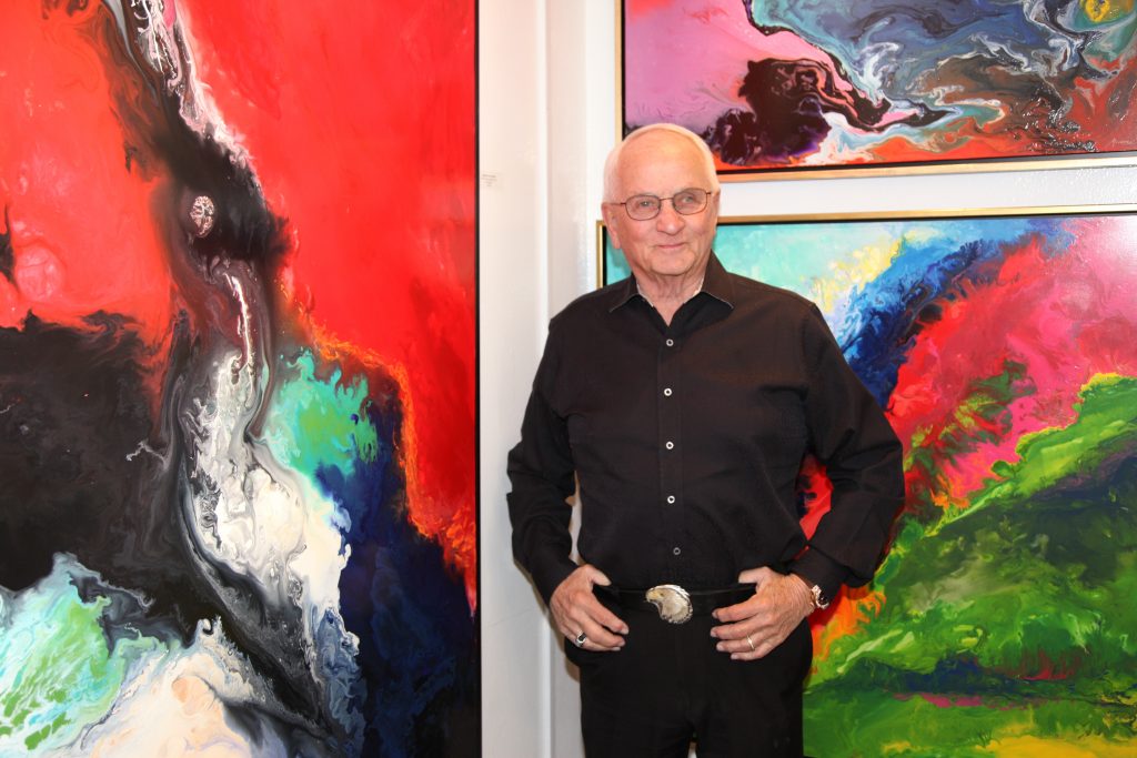 Orange County artist Dick Marconi surrounded by his work, which will be featured at an exhibition this weekend at a Newport Beach art gallery. — Photo courtesy Ethos Contemporary Art ©