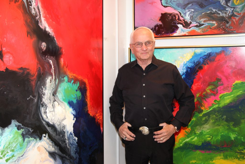 Orange County artist Dick Marconi surrounded by his work, which will be featured at an exhibition this weekend at a Newport Beach art gallery.  — Photo courtesy Ethos Contemporary Art ©